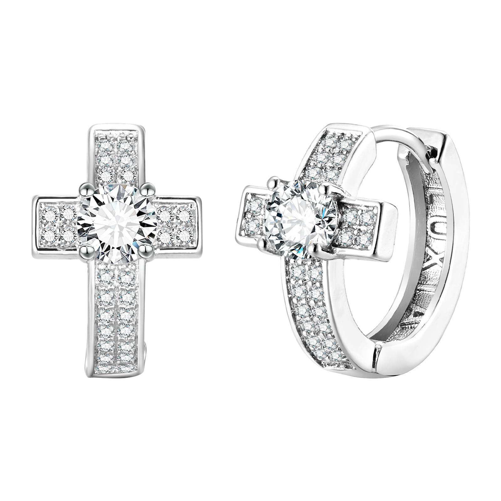 

Vnox Unisex Cross Hoop Earrings with Bling AAA CZ Stone Centered, Round Cubic Zirconia Crystal Huggies Earrings for Women Men