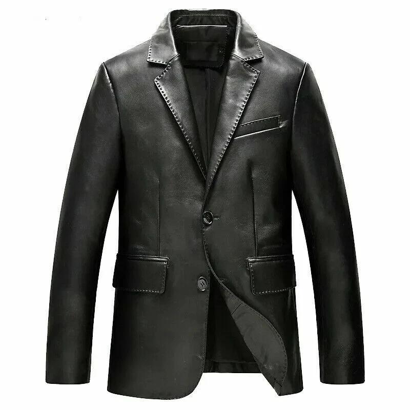 Stylish Formal Men's Blazer Black Genuine Leather Soft Lambskin Handmade