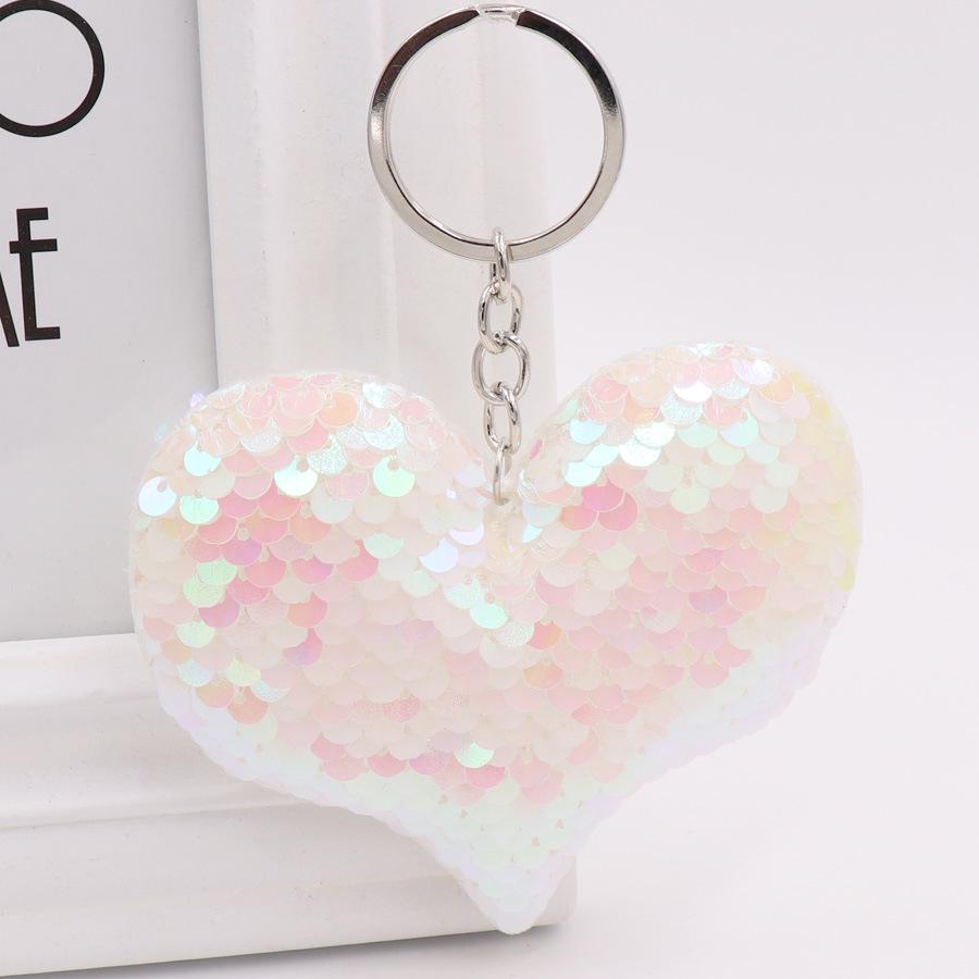 Double-Sided Reflective Sequin Heart Keychain - Colorful Bag Pendant & Car Keyring