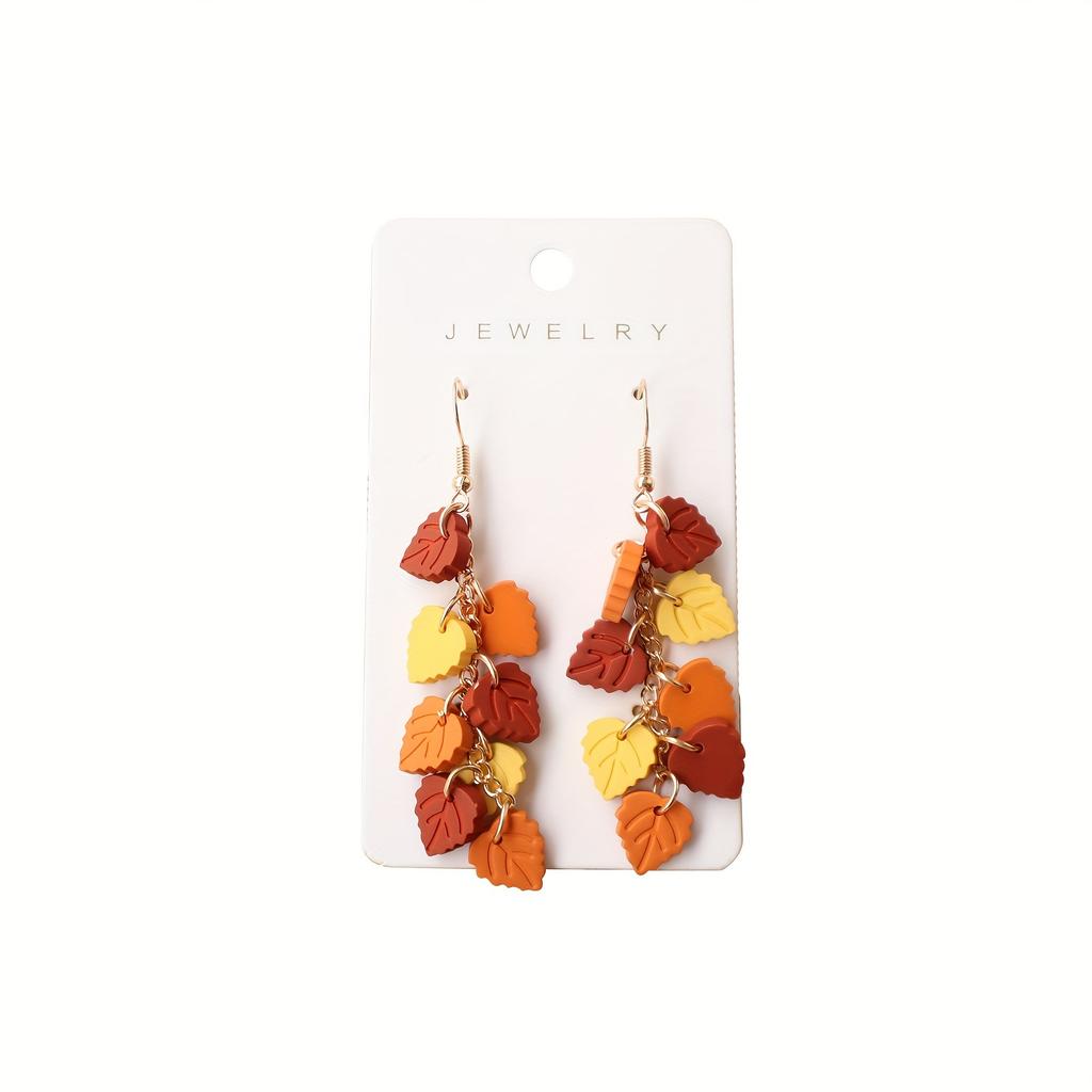 Elegant Acrylic Autumn Maple Leaf Dangle Earrings - Handcrafted, Vintage Design with Soft Clay Texture for Women | Perfect for Daily Wear & Vacations