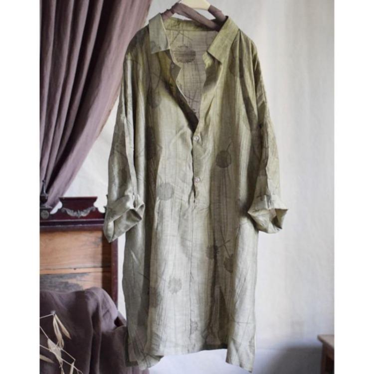 

Summer Loose Vintage Jacquard Shirts for Women Mid Length Turn Down Collar Seven Sleeve Tops One Size