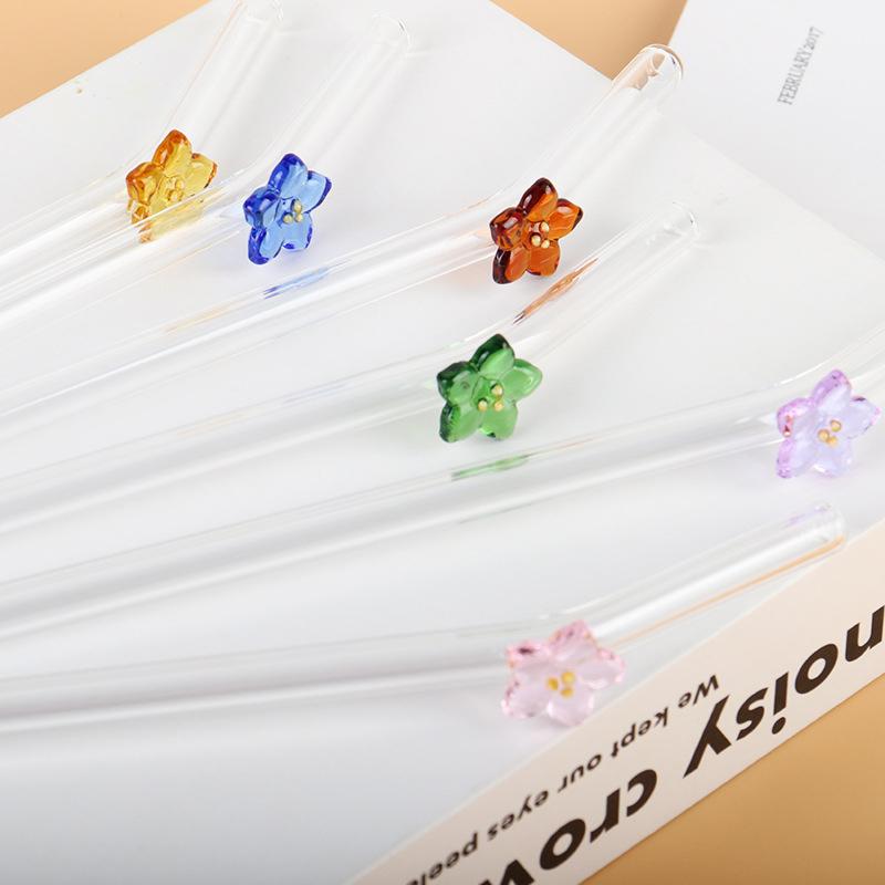 Flower Glass Straw Reusable Drinking Straws Cute Straw For Festival Party Wedding Cocktail Bar Beachs