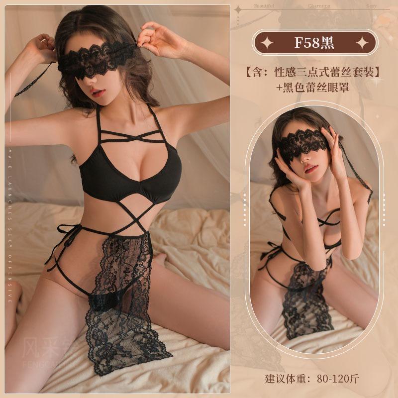 Big Size Passion Three-point Style Small Chest Bell Lace Sexy Sexy Lace Pure Desire Lace Up Dress Elegant Tank Mini Dress YRM6