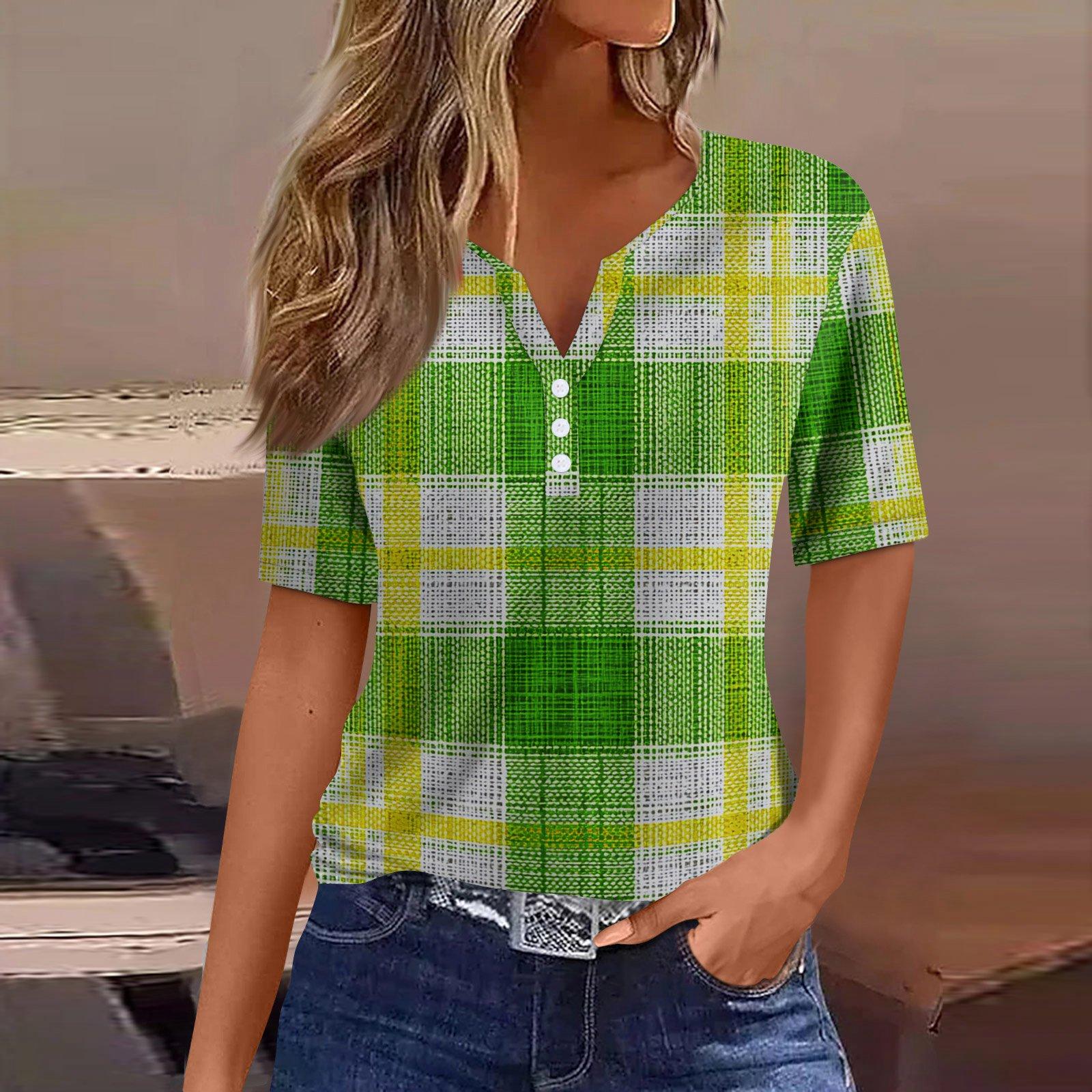 

Women s T Shirt Tee Print Button Short Sleeve Daily Weekend Fashion Basic V- Neck Regular Top St. Patrick s Day XXXL