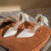 2024 Spring New Women's Pumps White Pearls Ankle Strap Wedding Party High-heeled Summer Pointed Silk Back Bowtie Stiletto Shoes