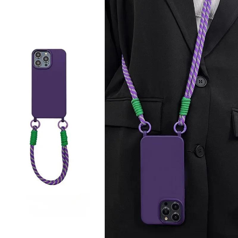 Collier Cordon Lanière Bandoulière Bracelet de Poignet Étui en Silicone pour iPhone 16 15 14 13 12 11 15 Pro X XS Max XR Housse For iPhone 16