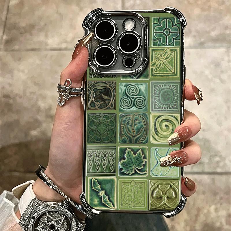 Italian Sicilian Style Floral Pattern Plating Phone Case For Iphone 16 17 Pro Max Air 16E 14 15 Plus 12 13 Mini Anti-Fall Airaba