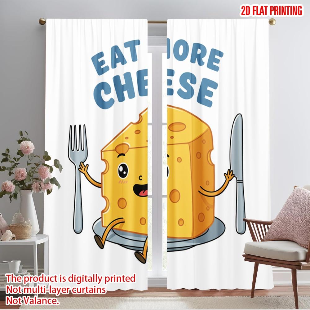 

2pcs 2D flat printing Drapes Eat More Cheese Funny 100% Polyester Fabric Without Electricity 0 Use for All Occasions 52.50×116.00 CM 2pcs