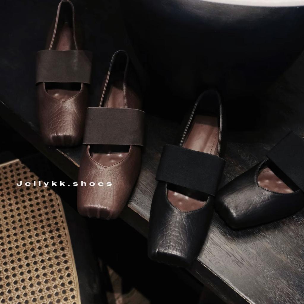 Retro Square Head Ballet Shoes Women's Low Heels Women's Shoes Spring New Temperament Mary Jane Shoes Elastic Band Women's Shallow Mouth Single Shoes