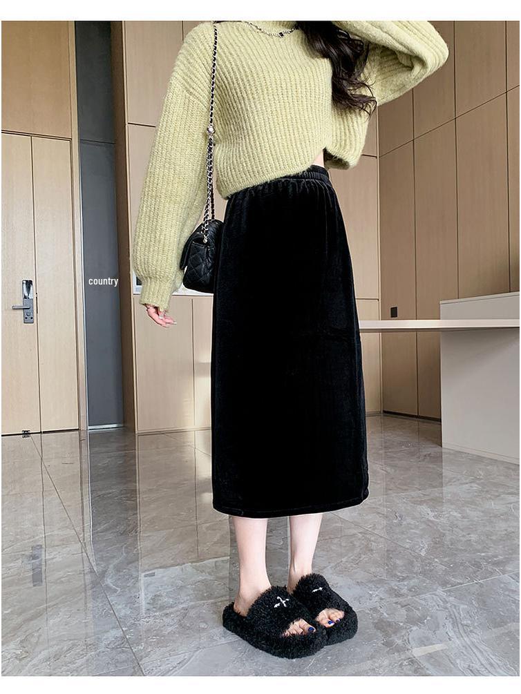 Schwarzer Samt-Midirock für Damen - Petite, Hüftbetont, H-Linie (Frühjahr/Herbst 2026)