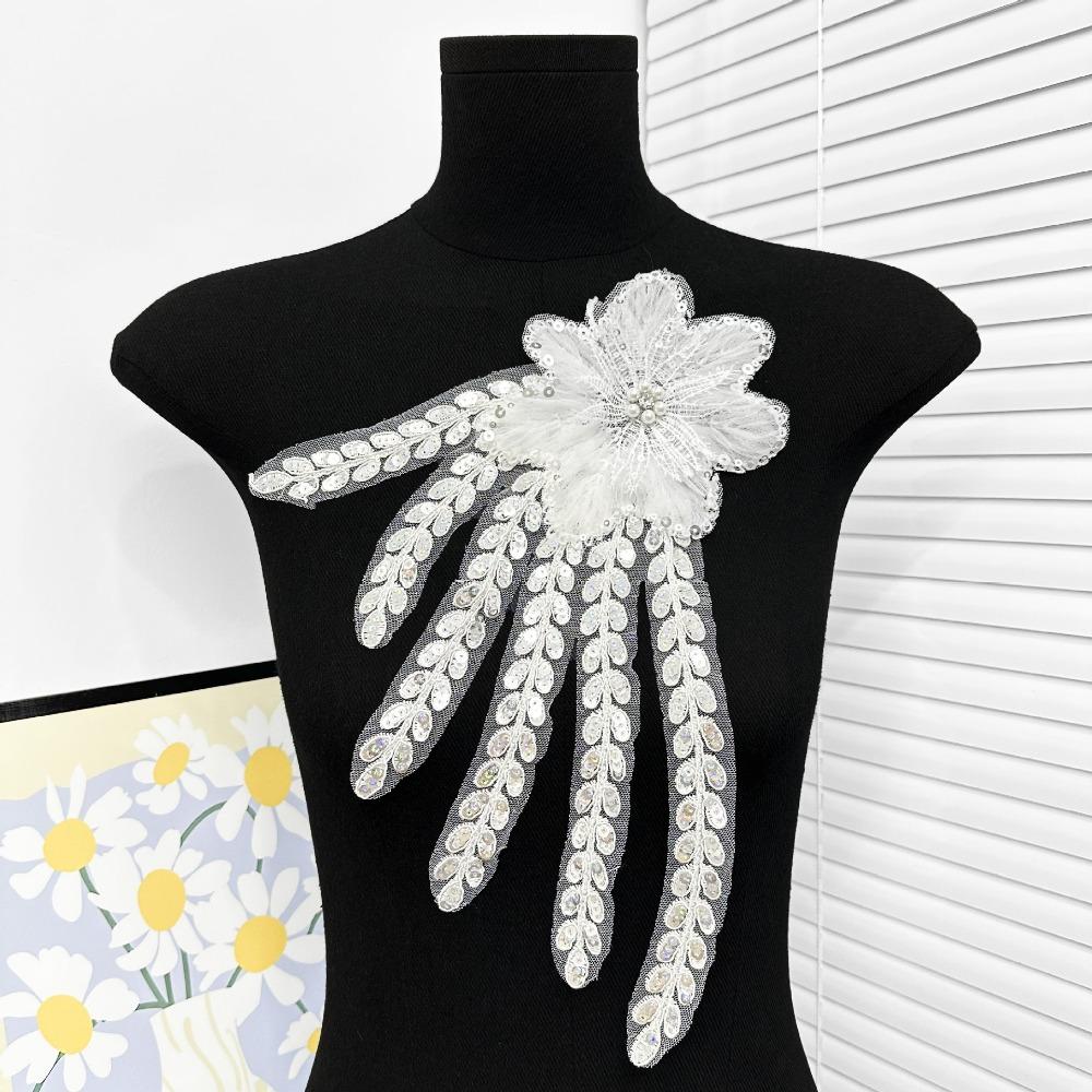 Embroidery Sequin Beaded Lace Polyester Tulle Lace Trim Wedding Dress Patch Evening Dress Refit