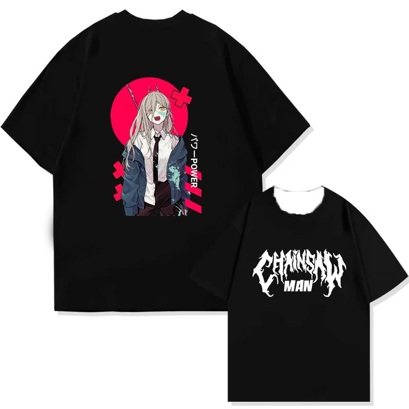 Anime Chainsaw Man T-Shirt Denji Power Manga Graphic Tee Men Summer Casual Japanese Cartoon Streetwear T-shirt Breathable