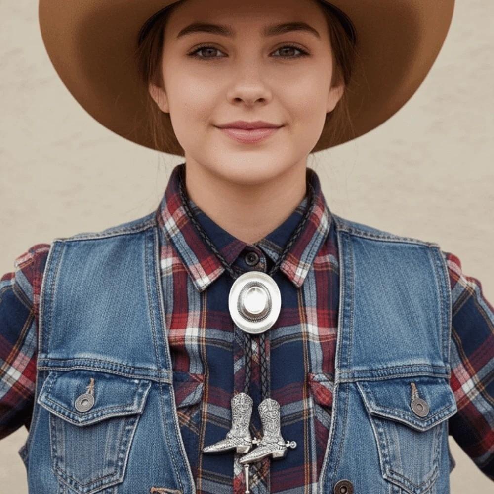 Exquisite Cowboy Hat Boots Necklace Zinc Zinc Alloy Leather Rope Tie Decor Cowgirls Shirt Neck Pendant Daily