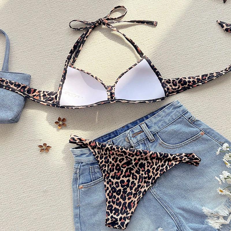 2025 Leopard Print Lace-Up Sexy Bikini: Women's European & American Swimwear