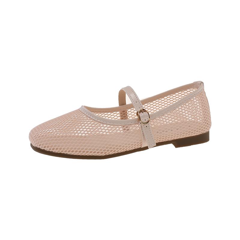

Square Toe Shallow Mouth One Strap Mesh Single Shoes Summer New Soft Sole Non-slip Low Top Shoes 35 розовый
