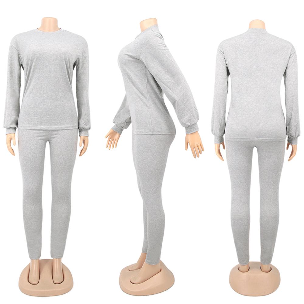 European Autumn/Winter Solid Color Hoodie and Long Pants Sportswear Set
