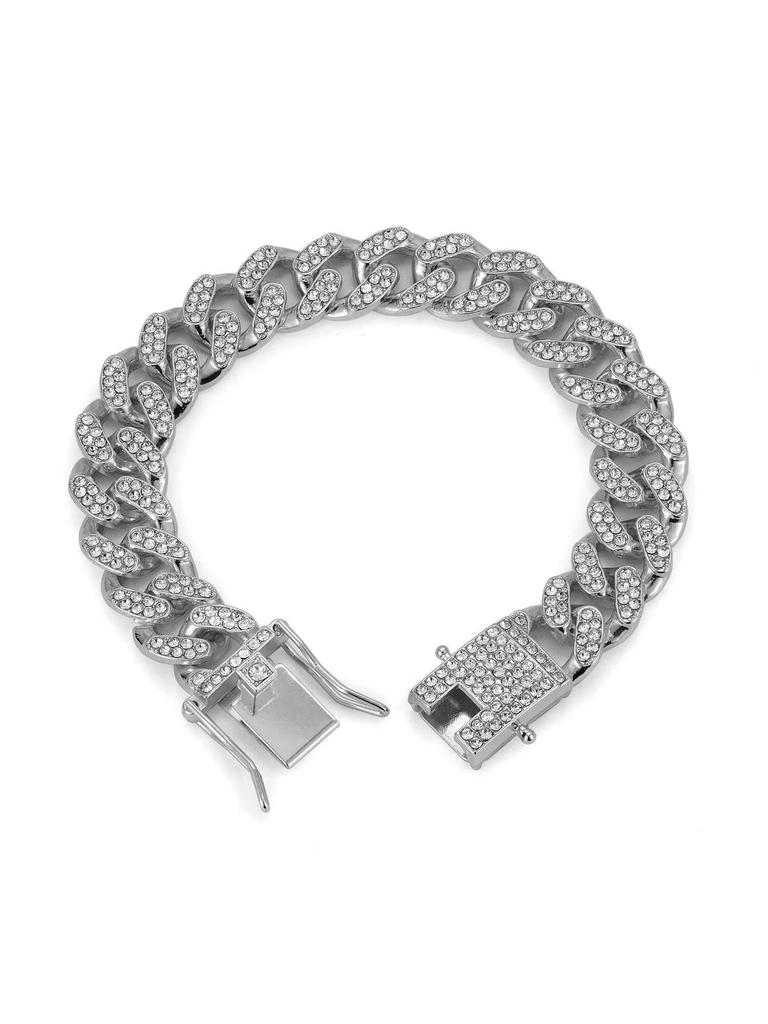 Single Hip Hop Cuban Link Pet Collar, Alloy Dog Necklace Inlaid with Faux Diamonds, Stylish Daily Pet Accessory