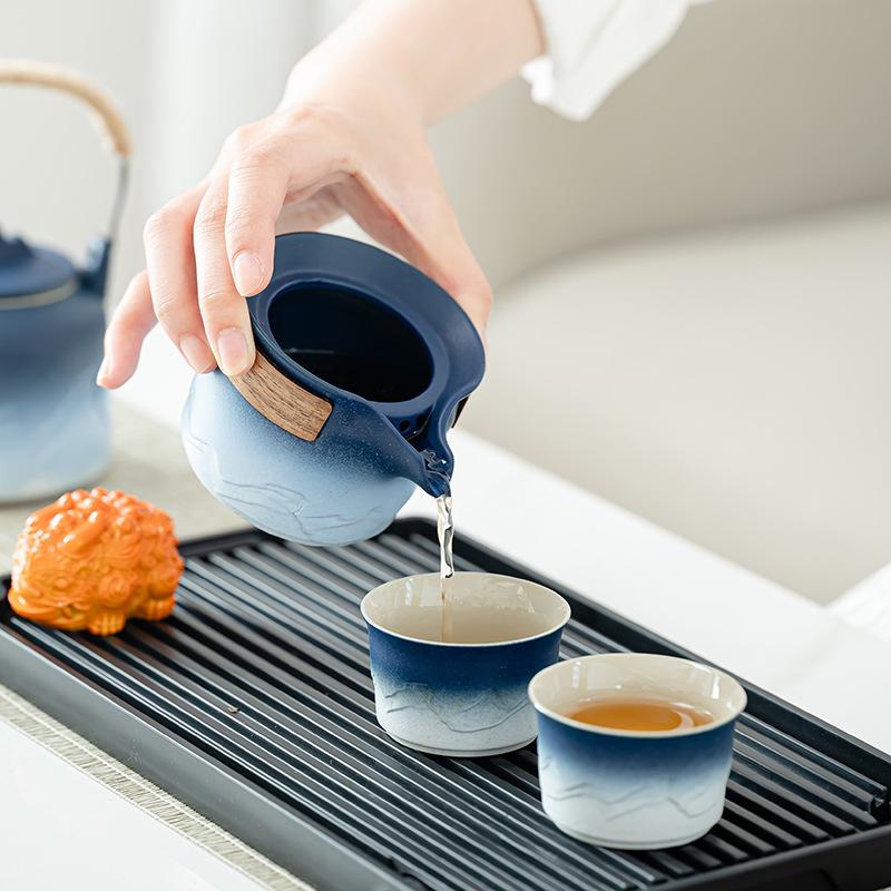 Kung Fu tea set, kiln-changed ceramic set, Japanese-style household mountain lifting beam pot set, gifts from the company