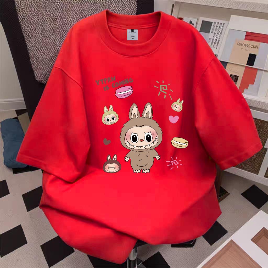 HOT SALES POPMART LABUBU Clothes Summer Unisex T-shirt 100%Cotton high quality Round Neck Short Sleeve Shirt Top korean Style Shirt