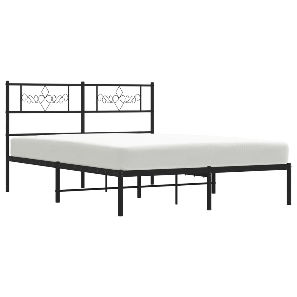 Metal Bed Frame with Headboard Black 140 x 190 cm