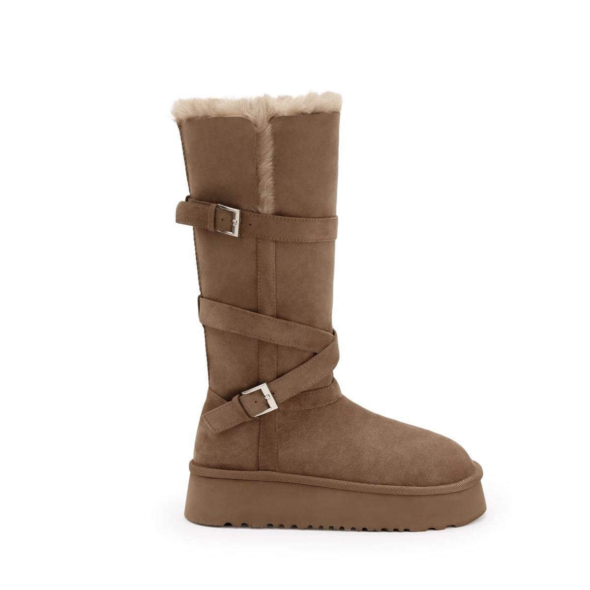 

thick-soled gray belt buckle snow boots for women, folded and velvet thermal boots and cotton shoes. 40 хакі