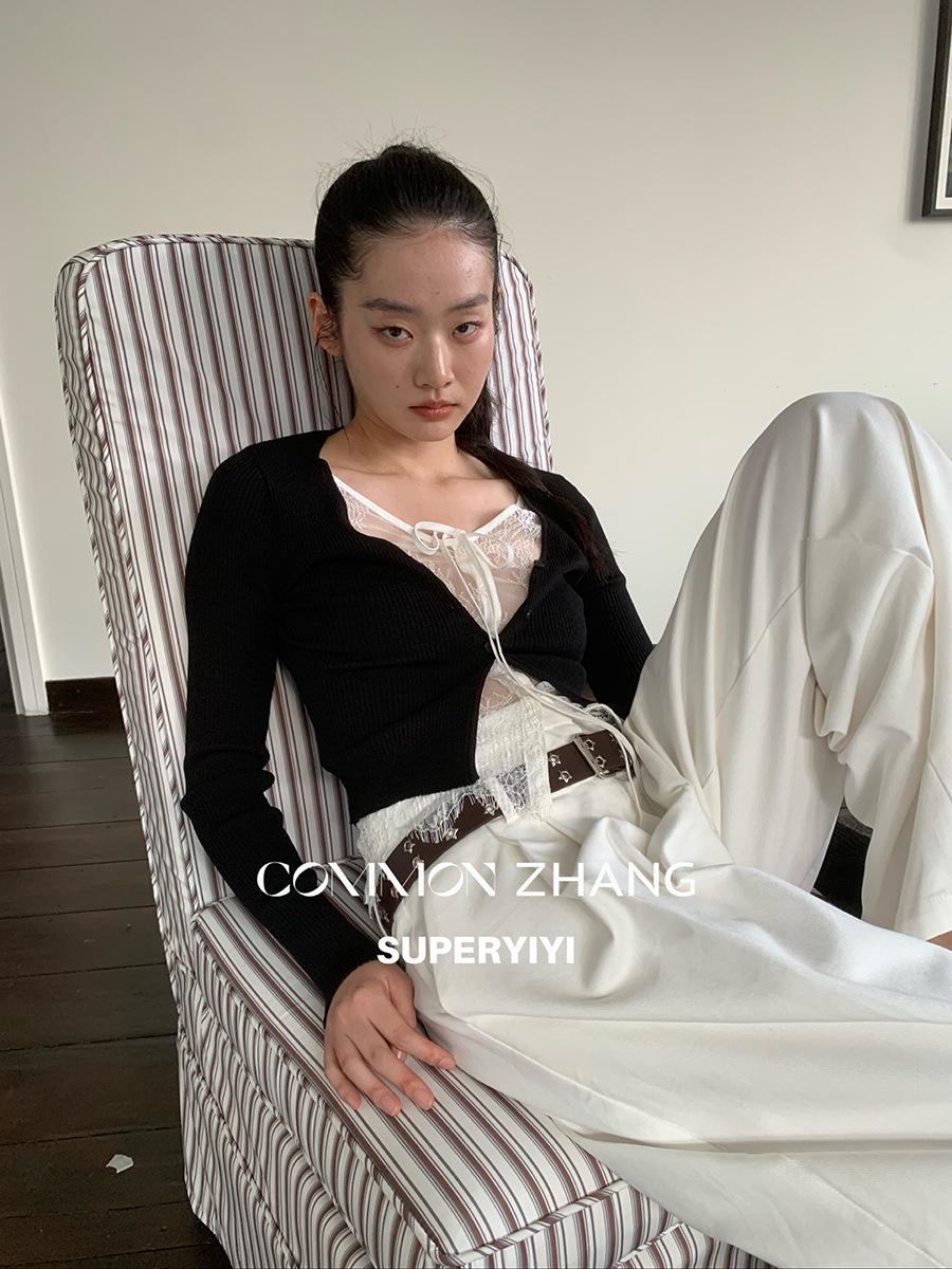 

CZ ZHANG Комплект кружевного нижнего белья из двух предметов с коротким кардиганом с глубоким V-образным вырезом Small