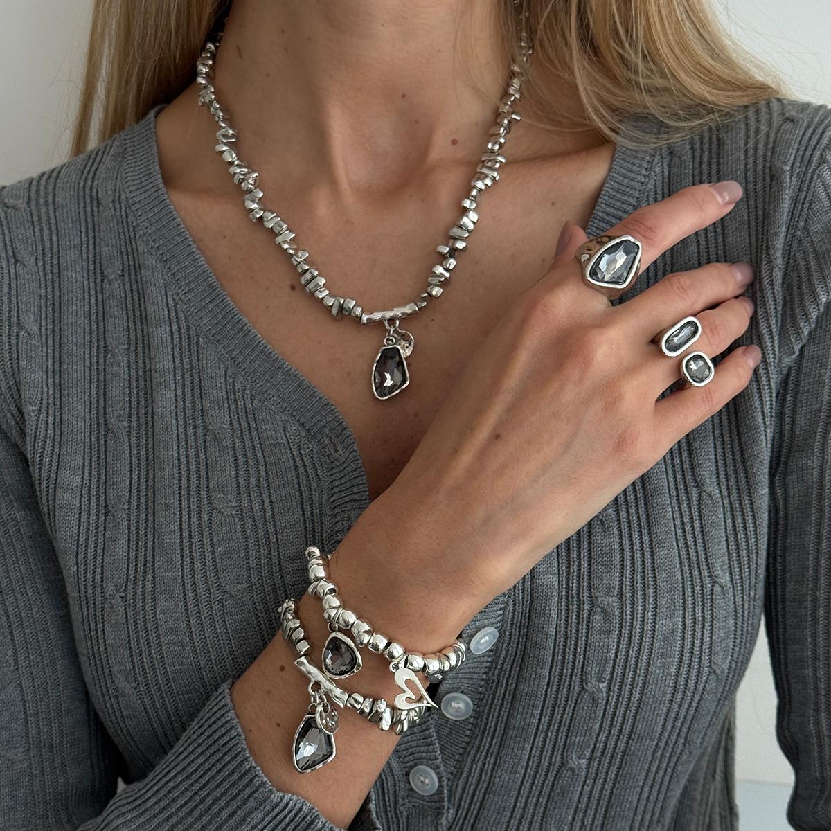 

Ingemark 5Pcs/Set Creative Irregular Acrylic Pendant Necklace Bracelet Rings Women Retro Metal Adjustable Chain New Jewelry Set