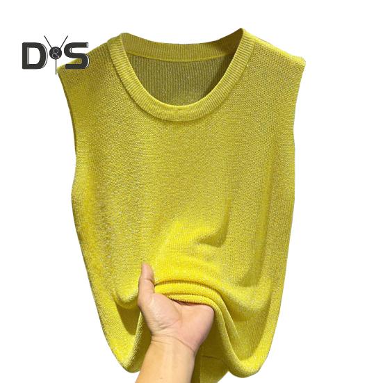 Women Vest Tops Round Neck Sleeveless Solid Color Loose Fit Ice Silk Tank Tops Breathable Versatile Vest