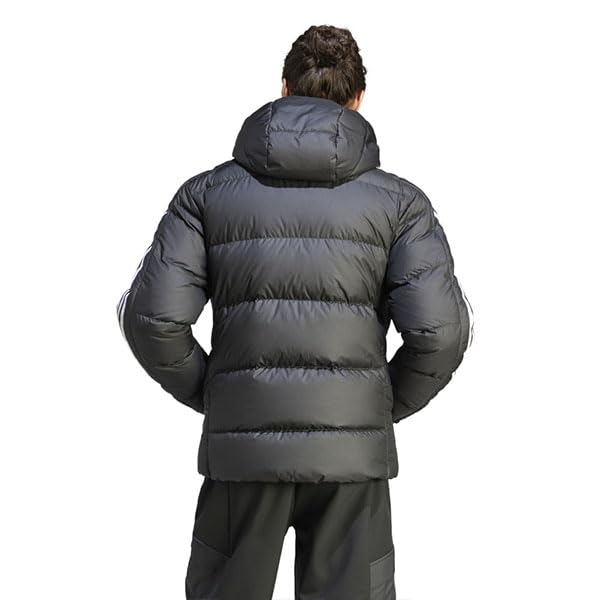 Pánská péřová bunda s kapucí Adidas Essentials střední gramáže MKW49 černá (HZ4429) J/S