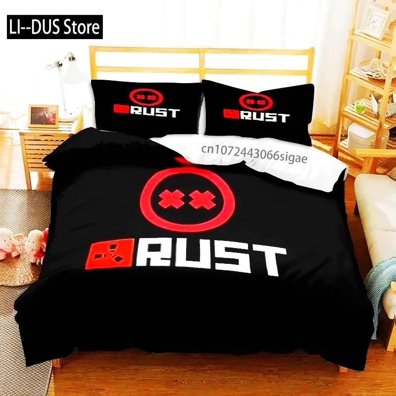 Rust Game Logo Printed Bedding Set Duvet Cover Bed Set Quilt Cover Pillowcase Comforter King Queen Size Boys Adult Bedding Set