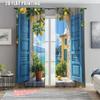 2pcs   Spring Summer Curtains Mediterranean View Lemon Open Sheer Curtains Versatile Polyester Fabric Decorations For Home Use