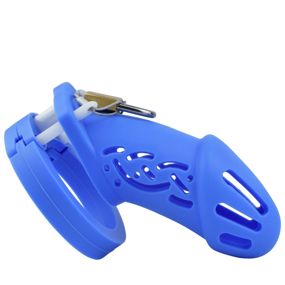 FRKO Pink Soft Silicone Male Chastity Cage Device Size S/L Invisible Lock Sex Toys with 5 Cock Ring Penis Sleeve for Men BDSM