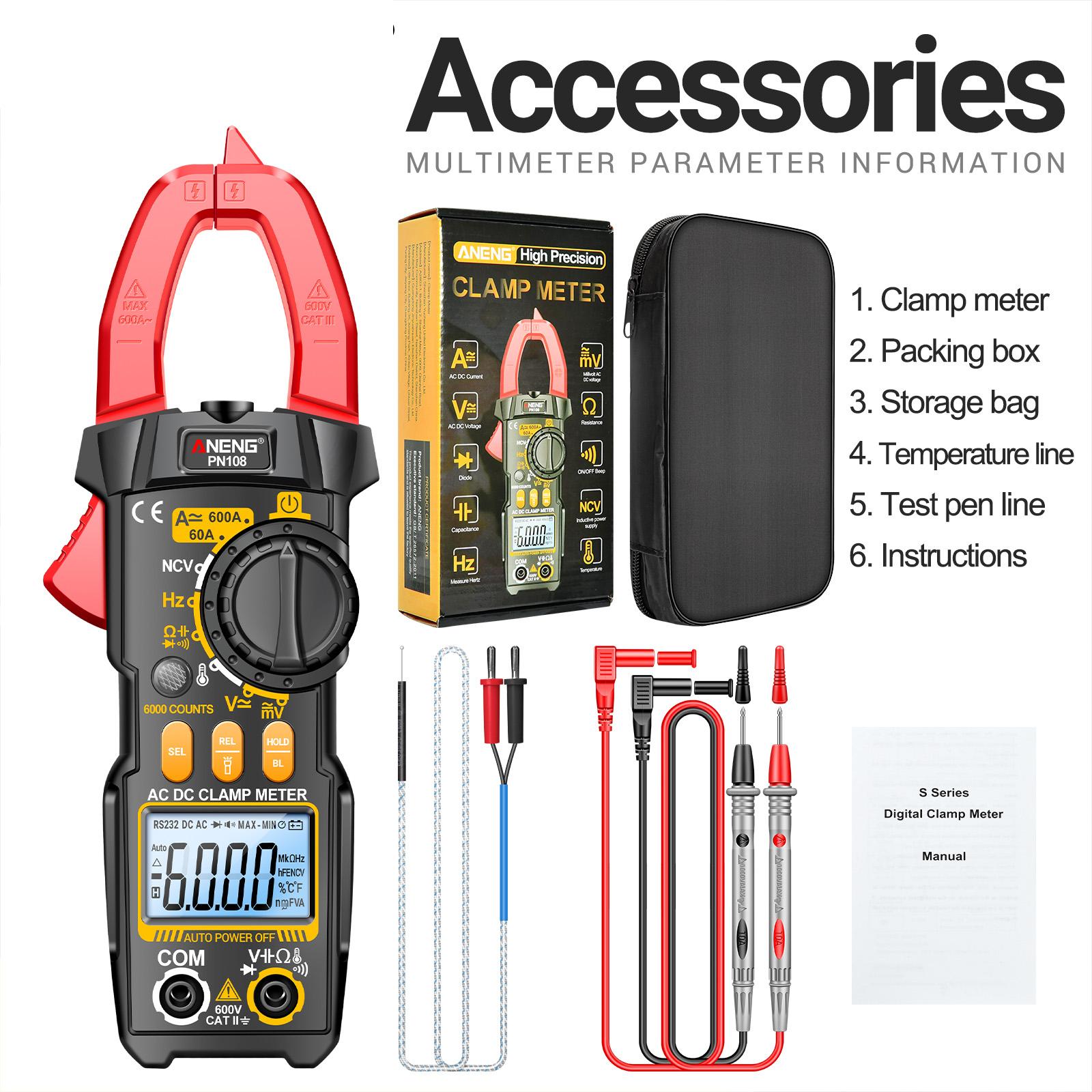 

ANENG PN108 Digital Clamp Meter Voltage Current Tester Professional 6000 Counts Multimeter with LCD Display Capacitance Tester червоний