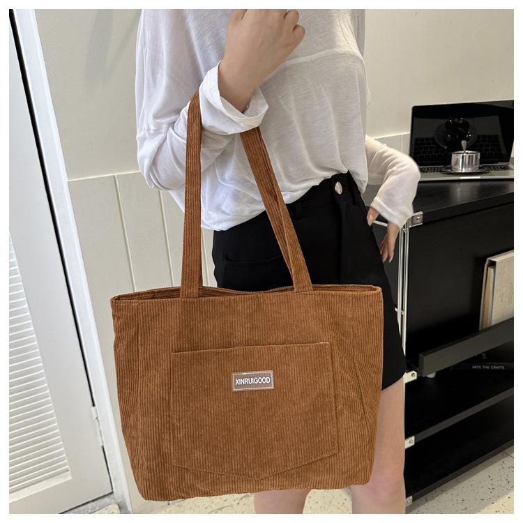 Damen Cord Schultertasche, Lässige Modehandtasche mit großer Kapazität, Geeignet zum Ausgehen, Maschinenwaschbar, mit festen Schultergurten