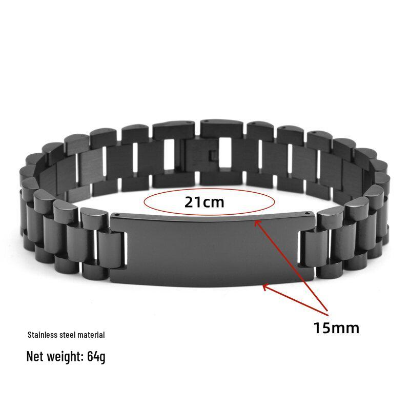 Curved Titanium Steel Men's Watch Strap - Adjustable Fashion Bracelet with Customizable Patterns