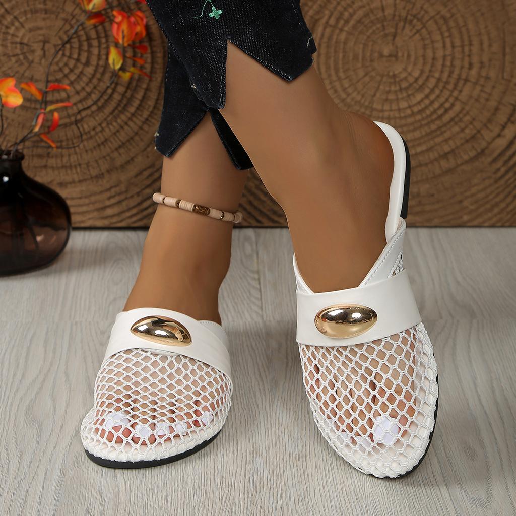 Fashion Women Slippers 2025Summer New Fashion Flats Sandals Netcloth Breathable Casual Slippers Outside Comfortable Slip on Beach Slides