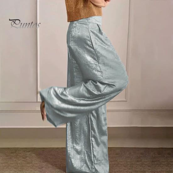 Dámské Dlouhé kalhoty Elastické Kalhoty s vysokým pasem Ležérní Kovové Jednobarevné Široké Kalhoty Kancelář Párty Práce Volnočasové kalhoty