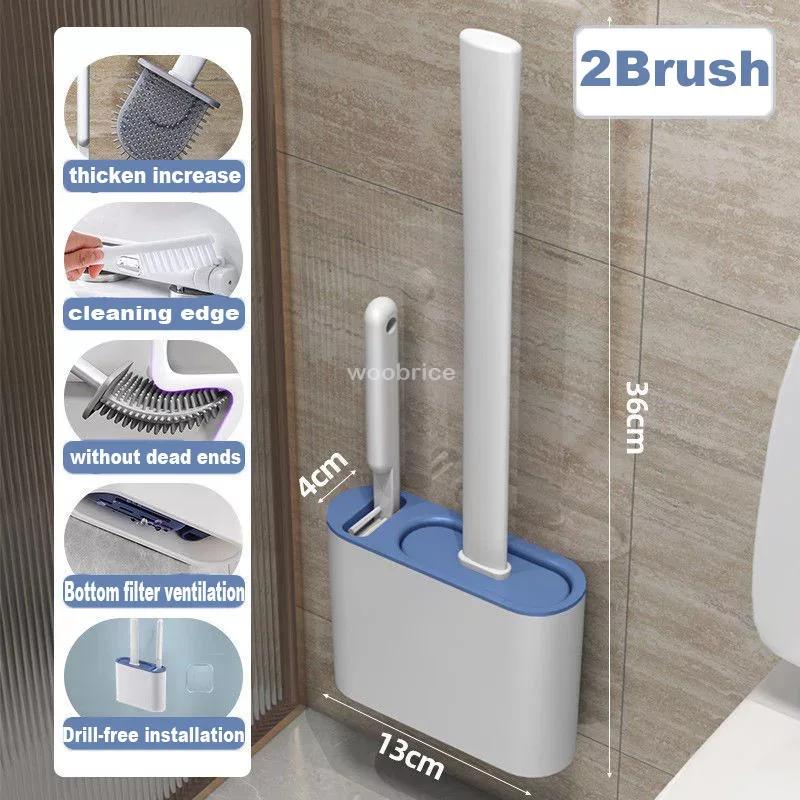 Wandhängende Toilettenbürste mit Halter, langstielige Silikon-Toilettenbürste, weiche Borsten, WC-Reinigungsbürste, Badezimmerzubehör