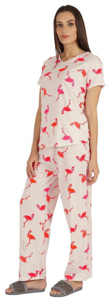 Inkmeso 2 Pcs Printed Short Sleeves Nightwear Set For Womens Top And Pajama Sleepwear Cotton PJ