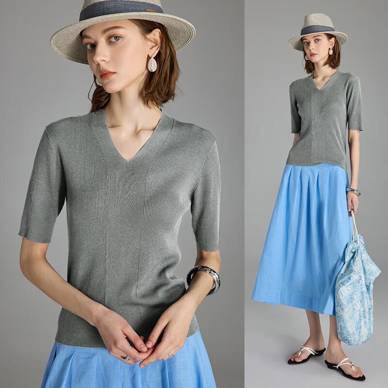 Wudao French V-Neck Knit Short Sleeve Top