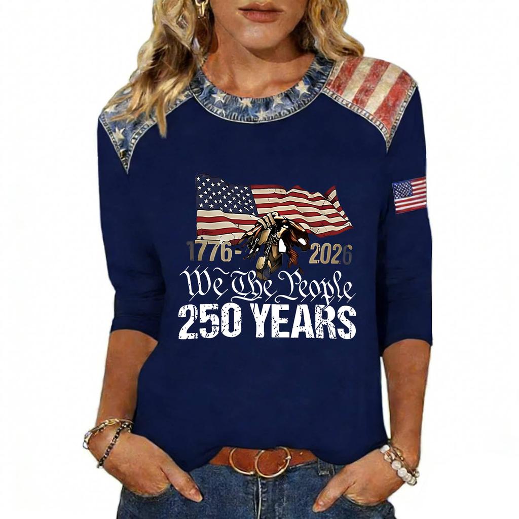 Women's Fashion Casual Independence Day Print Top