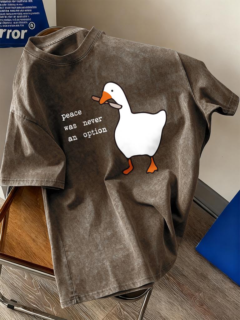 Peace Was Never An Option Goose Washed TShirts Womens Cotton Oversize T Shirt Casual Short Sleeve Tops Summer ONeck Clothes