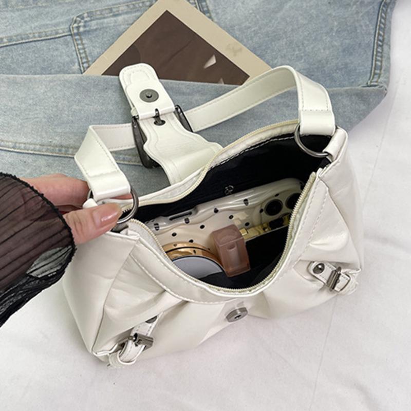 Yogodlns Vintage PU Leather Shoulder Bag for Women Y2K Spicy Girl Trend Maillard Style Underarm Bag High Quality Women Handbags