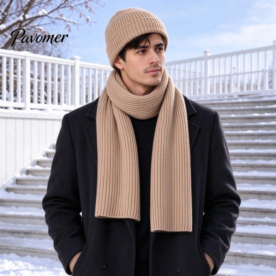 Soft Non Scratchy Winter Warmth Kit Men Knitted Hat Scarf Gloves Set, Solid Color Beanies, Warm Cozy Gift for Knit Cold Weather, Outdoor Skiing Daily