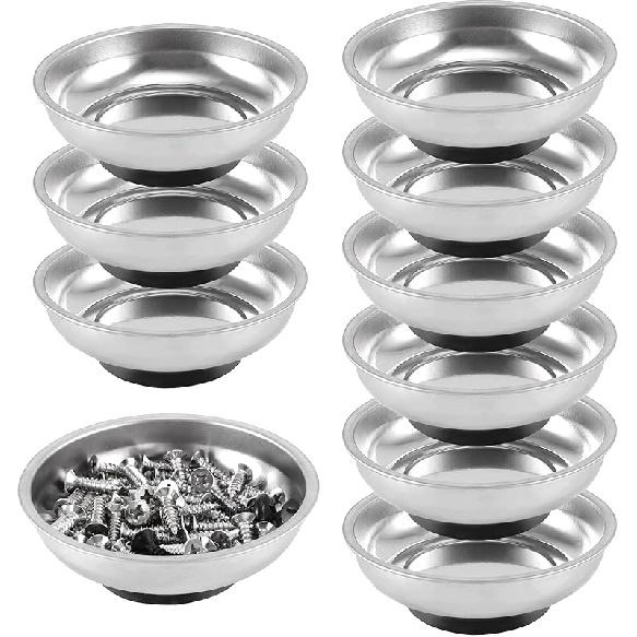 FUNSUEI 12 Packs 6 Inch And 3 Inch Magnetic Tray Set, Stainless Steel Magnetic Bowl, Round Magnetic Parts Tray For P, Screws, Bolts, Nuts, Small