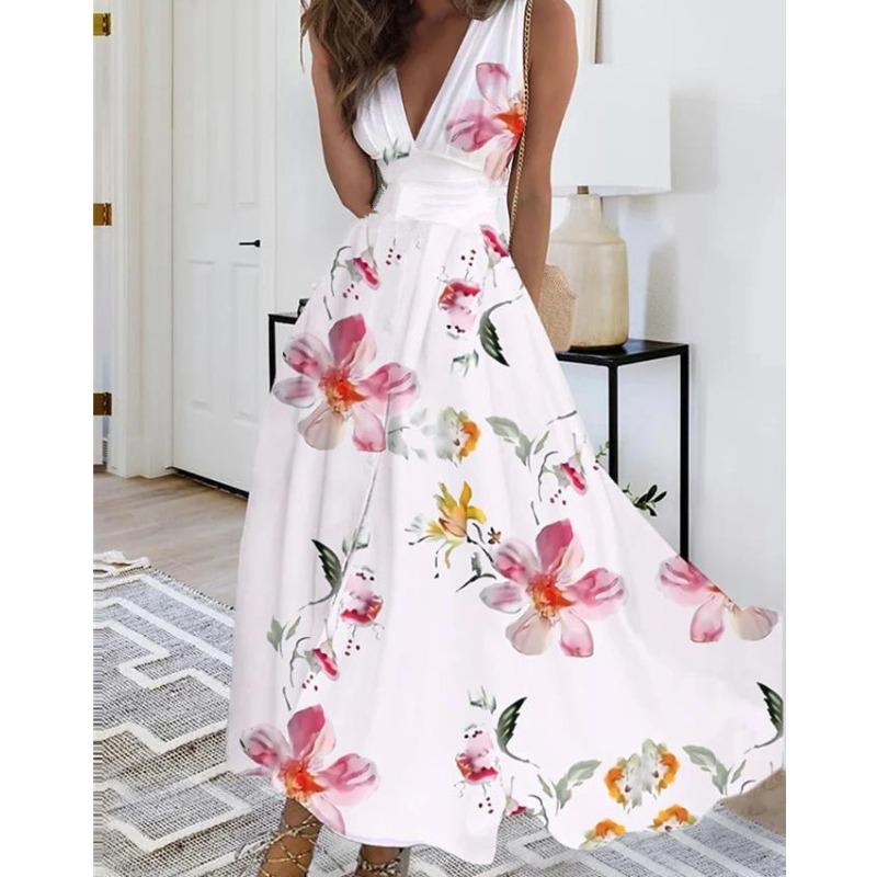 JPNTKY Damen Mode Sommer Frühling Ärmellos V-Ausschnitt Freizeitkleider