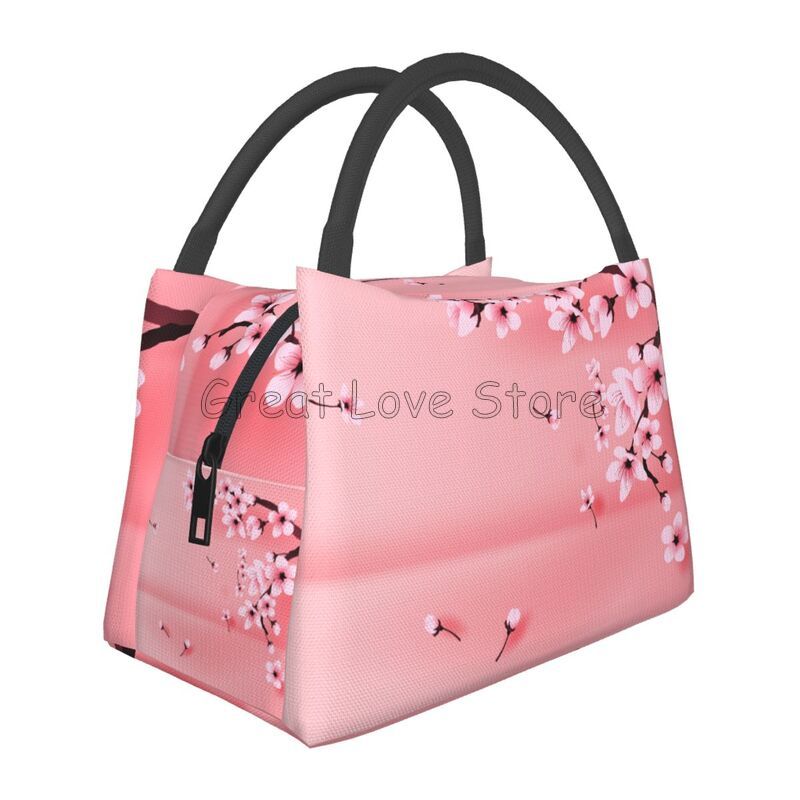 Borsa Termica Pranzo con Stampa Fiori di Ciliegio Sakura Giapponesi Riutilizzabile Portatile per Donna Scatola Pranzo Isolante per Viaggio Picnic Lavoro