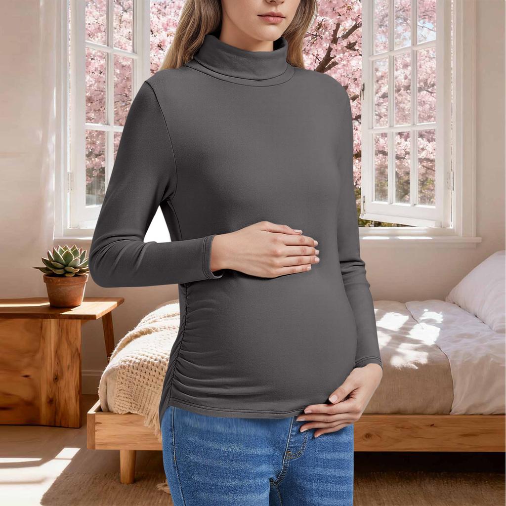 Women's Solid Color Warm Long Sleeved Pullover Maternity Top
