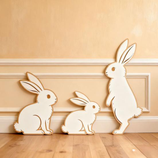 3 Stück Niedlicher Hase Wandaufkleber Cartoon Osterhase Wandsticker Holz Wandbilder Hase Wand