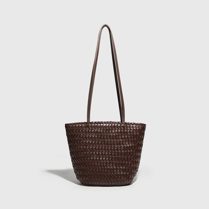 

Ceirihe Vegetable Tanning Leather Hand-Woven Tote Bag Women s Shoulder Underarm Bag Casual Vegetable Basket Bucket Bags Brown